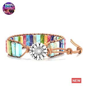 Leather Wrap Bracelet Boho Healing Chakra Stone Adjustable Minimal Jewelry